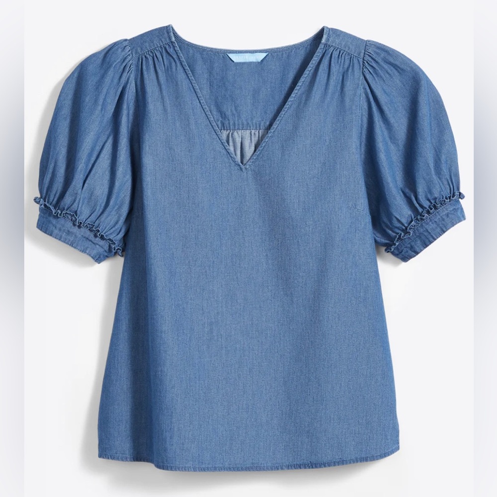 NWT Draper James V-Neck Top in Chambray Blue 2x
